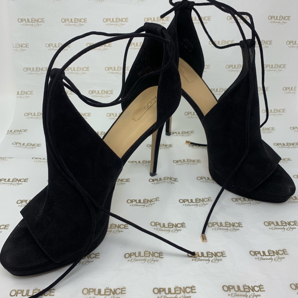 Black Suede Open-Toe Booties - Picture 2 of 5